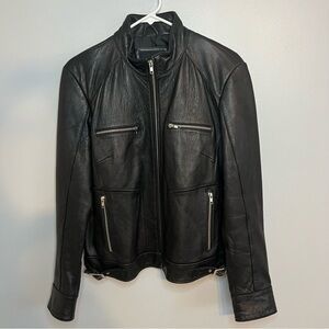 Mossimo Womens Black 100% Leather Moto Jacket Zippers Sz L Soft Biker Motorcycle